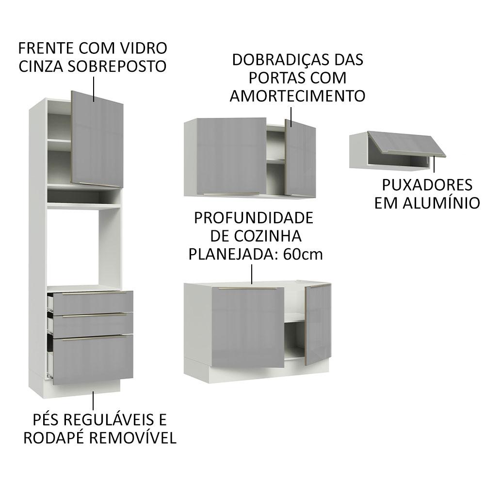 Cozinha Completa Madesa Lux com Armário e Balcão 6 Portas 3 Gavetas - Branco/Cinza