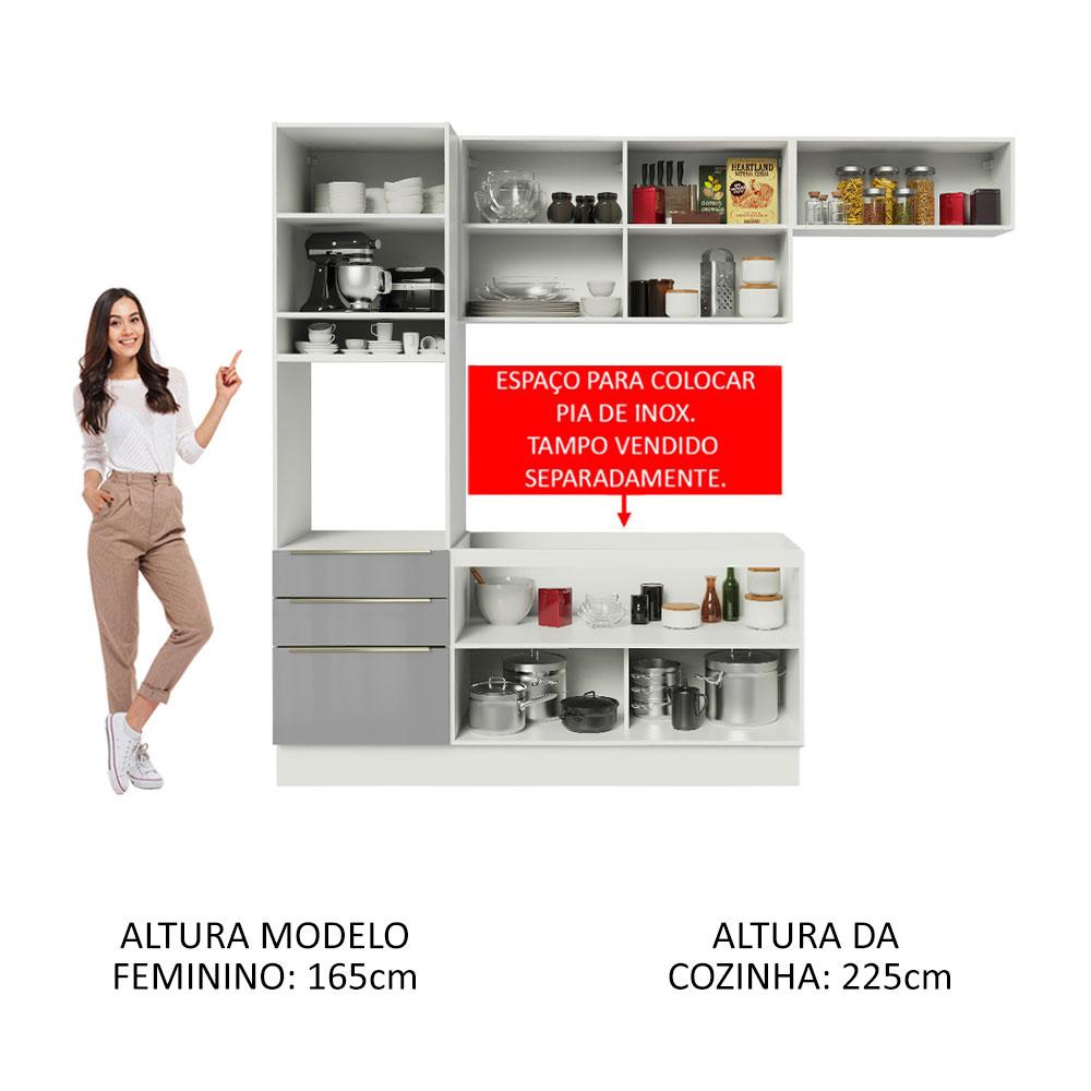Cozinha Completa Madesa Lux com Armário e Balcão 6 Portas 3 Gavetas - Branco/Cinza
