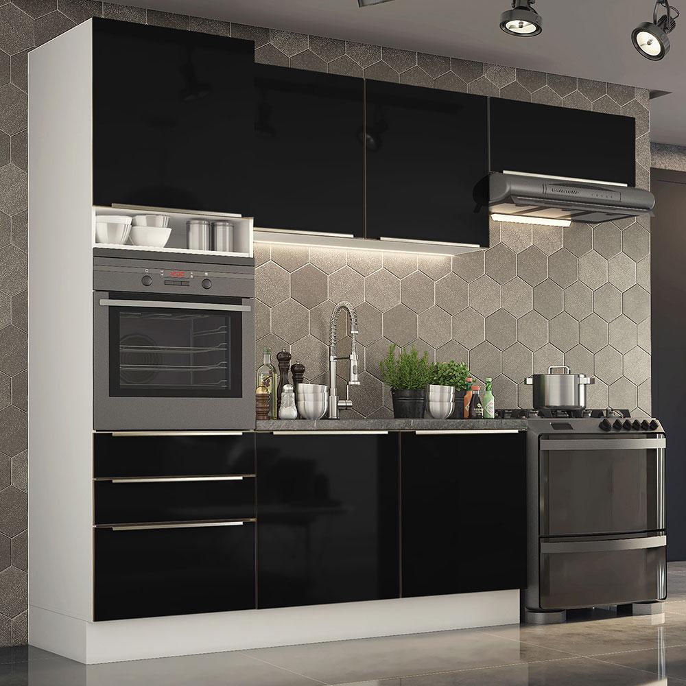 Cozinha Completa Madesa Lux com Armário e Balcão 6 Portas 3 Gavetas - Branco/Preto