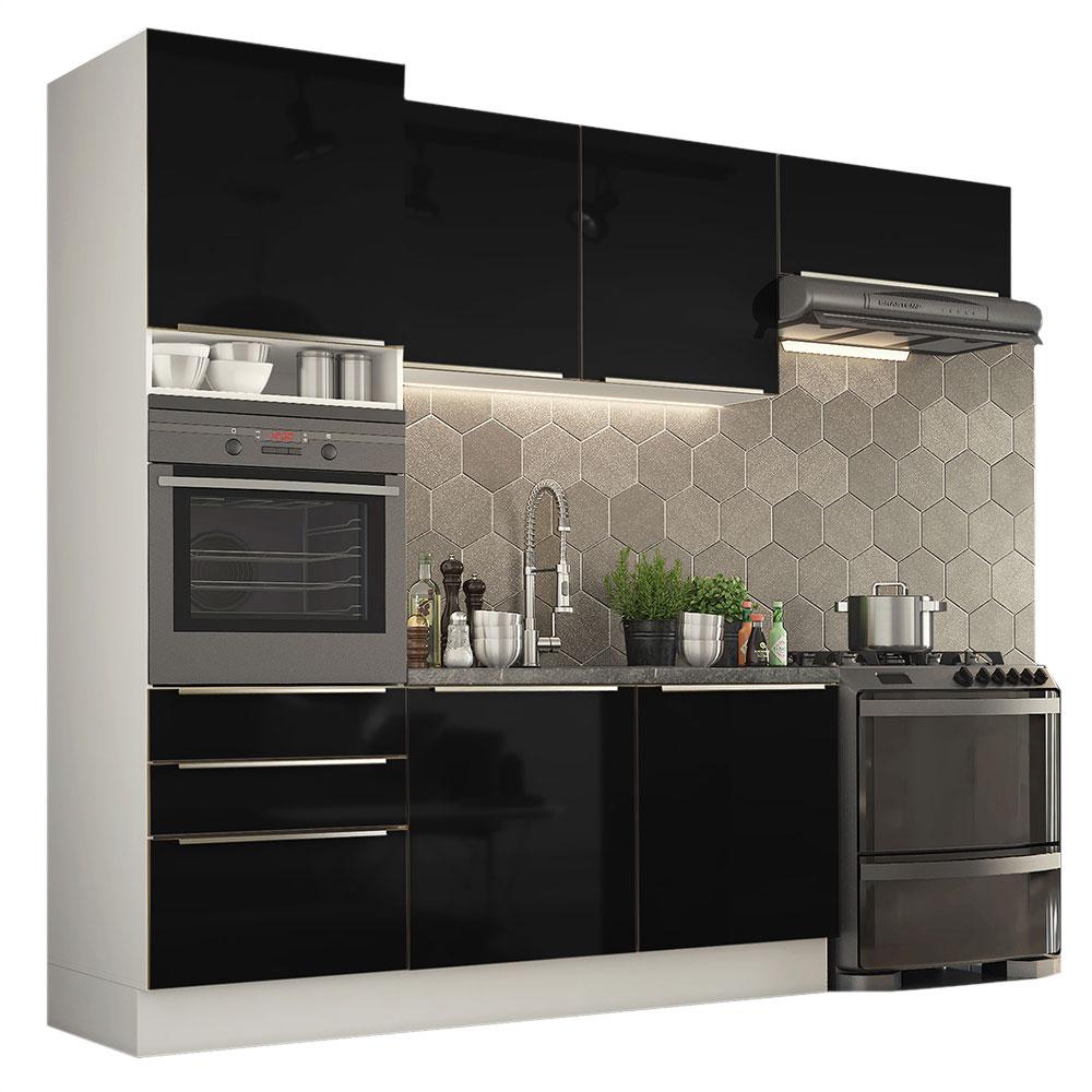 Cozinha Completa Madesa Lux com Armário e Balcão 6 Portas 3 Gavetas - Branco/Preto