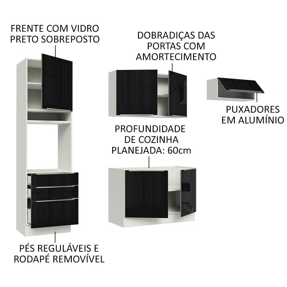 Cozinha Completa Madesa Lux com Armário e Balcão 6 Portas 3 Gavetas - Branco/Preto