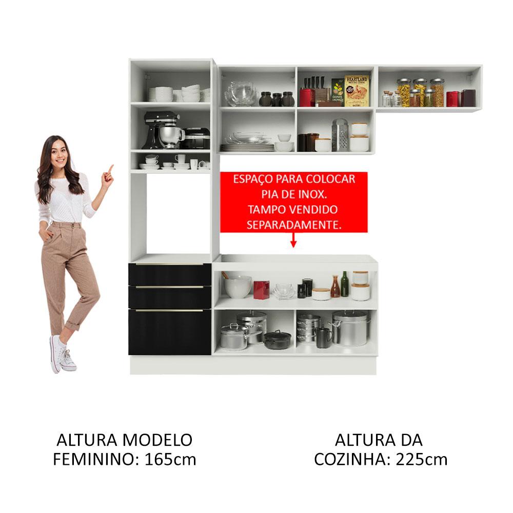 Cozinha Completa Madesa Lux com Armário e Balcão 6 Portas 3 Gavetas - Branco/Preto