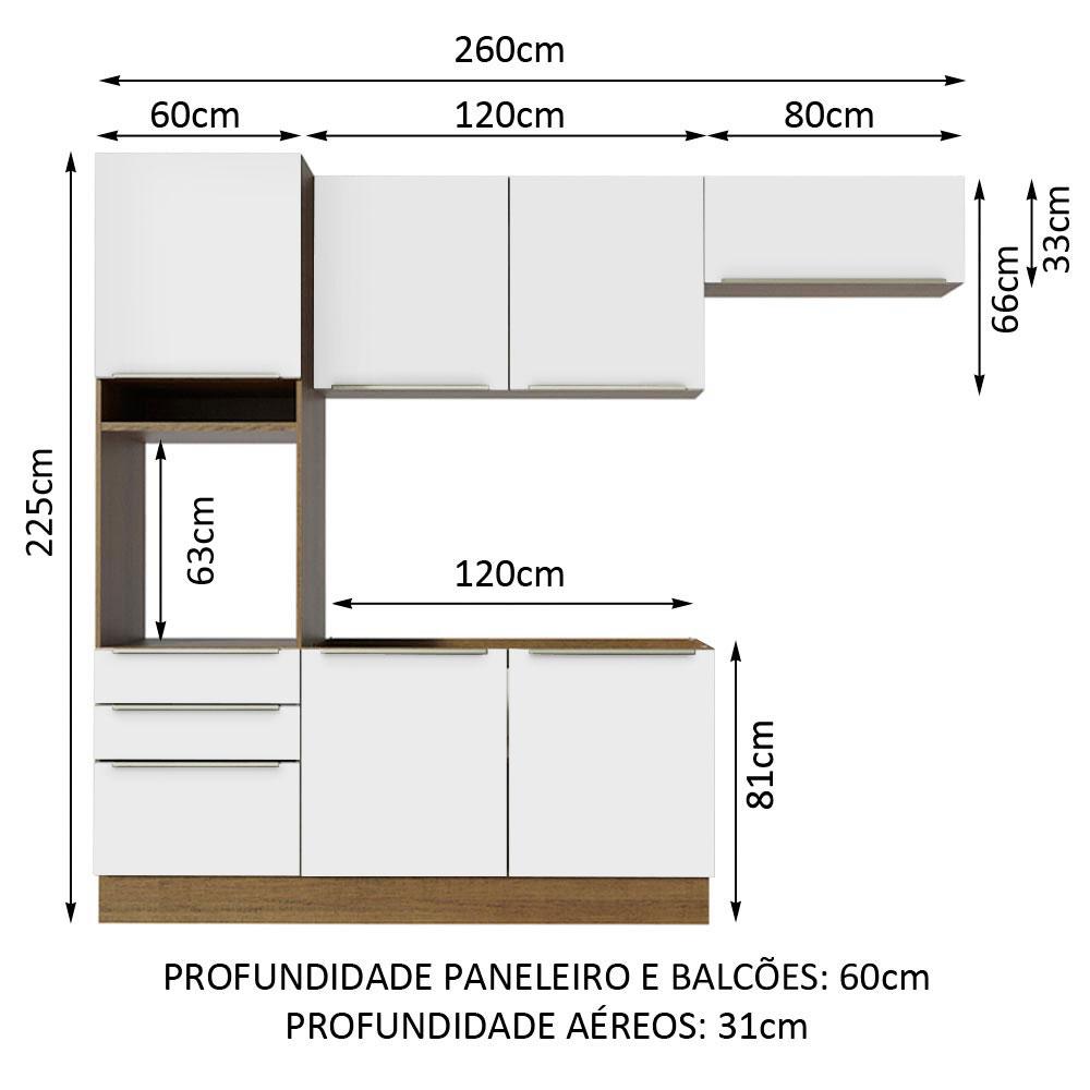Cozinha Completa Madesa Lux com Armário e Balcão 6 Portas 3 Gavetas - Rustic/Branco Veludo