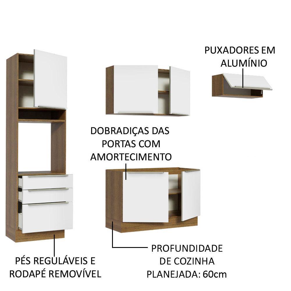 Cozinha Completa Madesa Lux com Armário e Balcão 6 Portas 3 Gavetas - Rustic/Branco Veludo