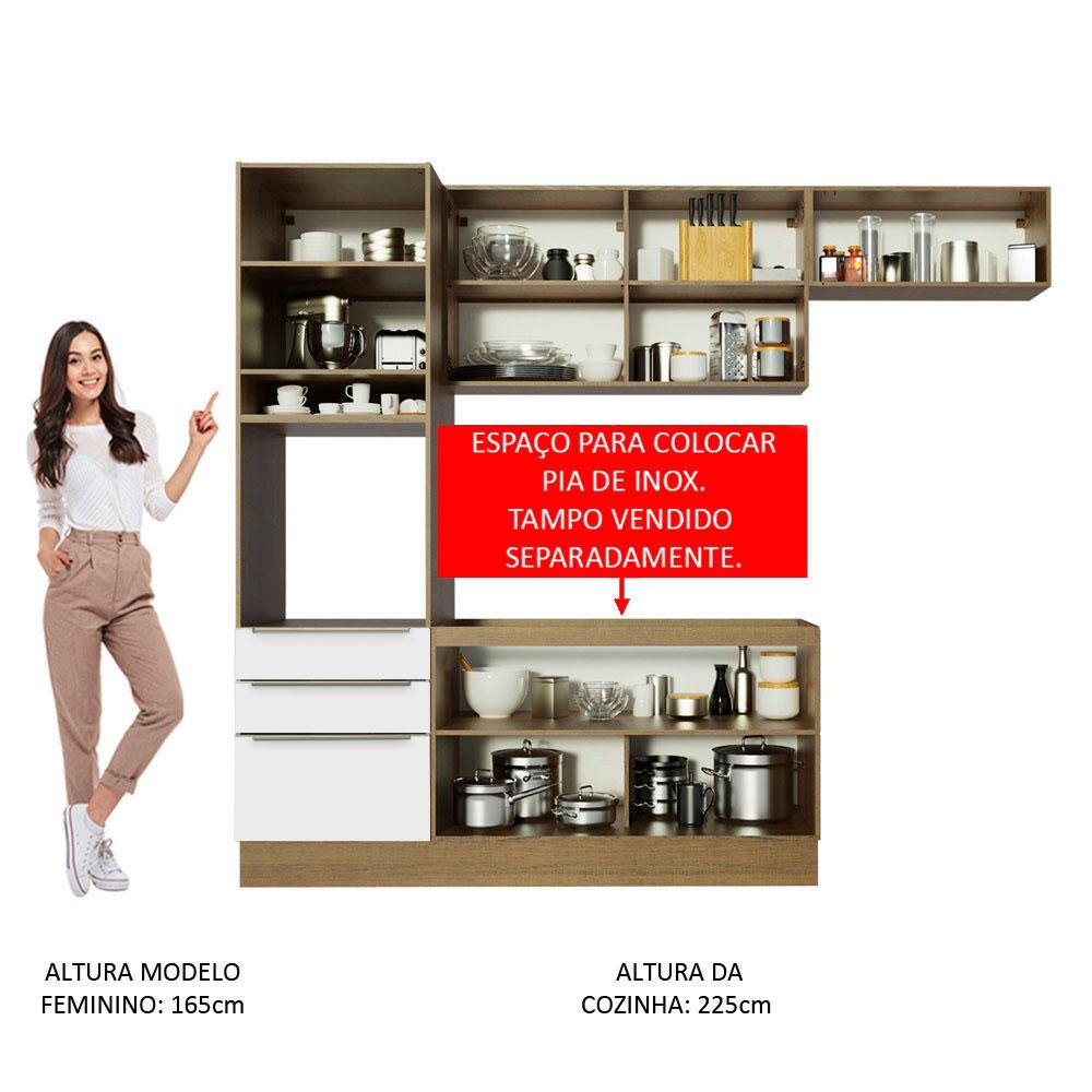 Cozinha Completa Madesa Lux com Armário e Balcão 6 Portas 3 Gavetas - Rustic/Branco Veludo