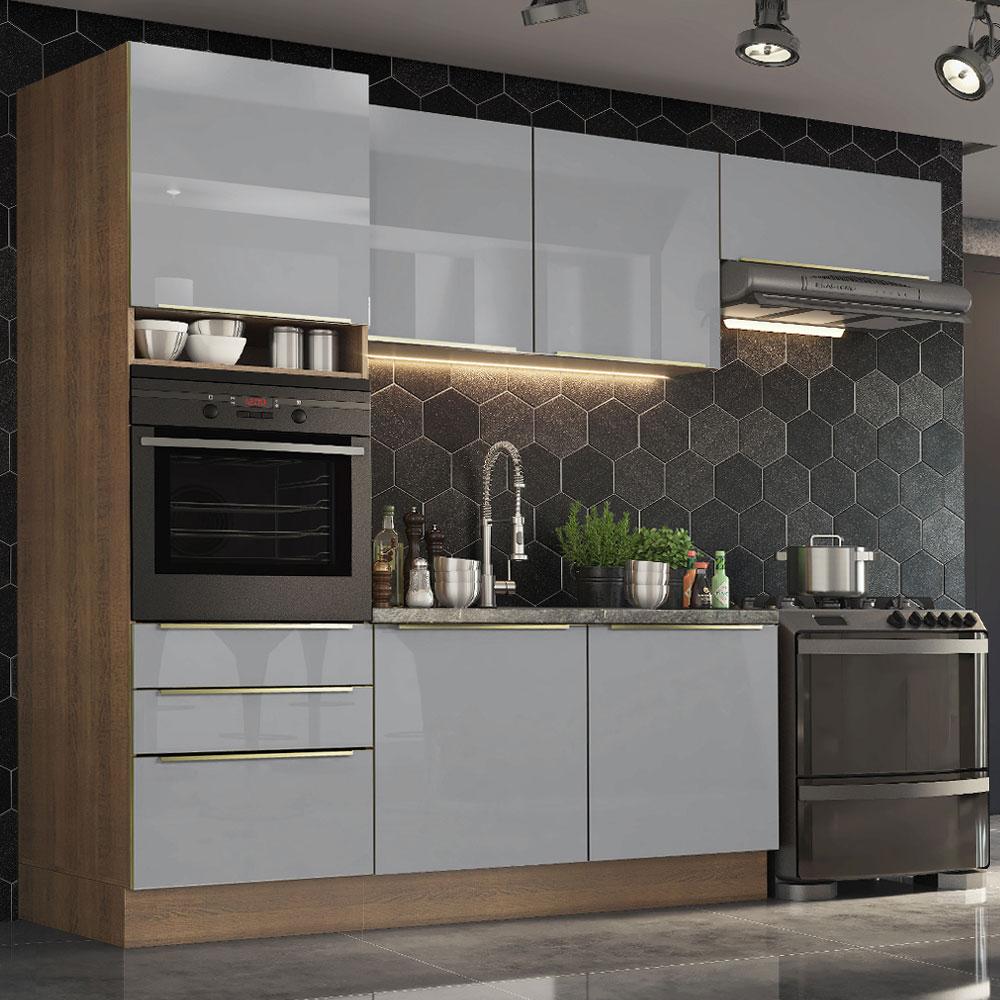Cozinha Completa Madesa Lux com Armário e Balcão 6 Portas 3 Gavetas - Rustic/Cinza