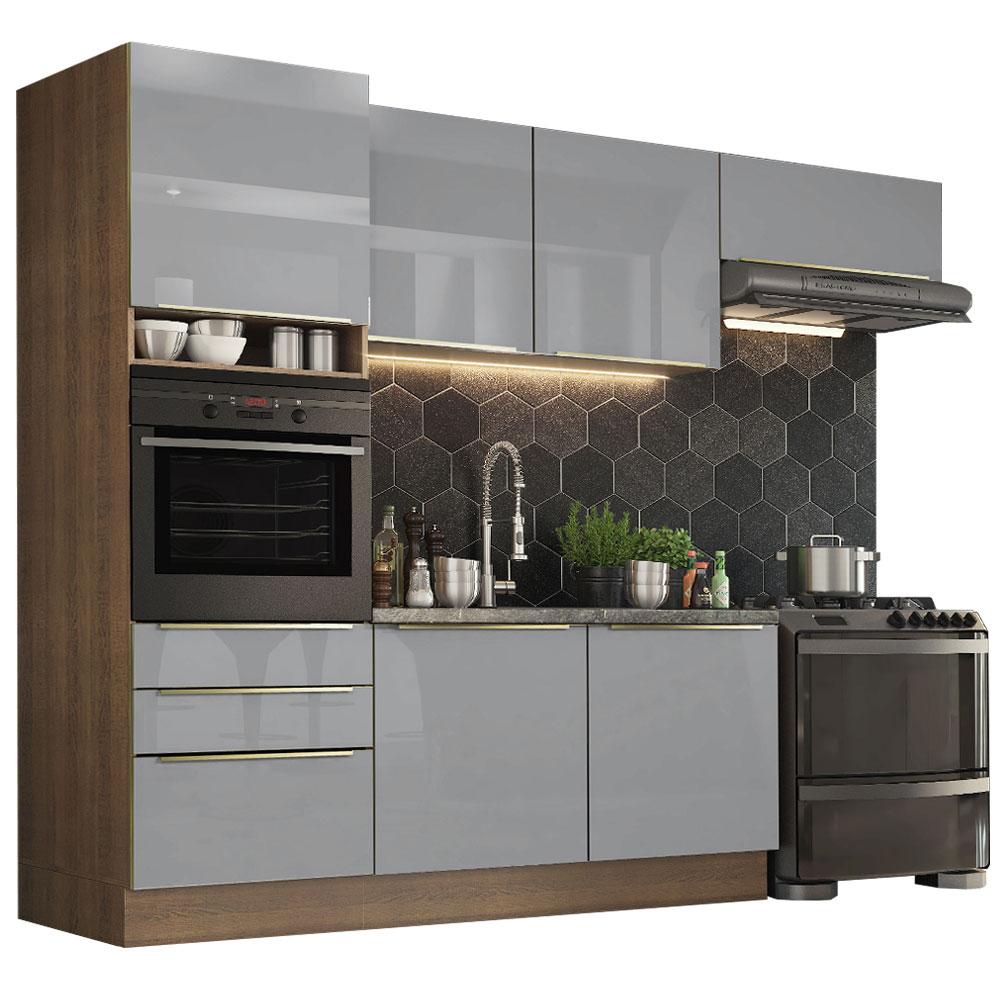 Cozinha Completa Madesa Lux com Armário e Balcão 6 Portas 3 Gavetas - Rustic/Cinza