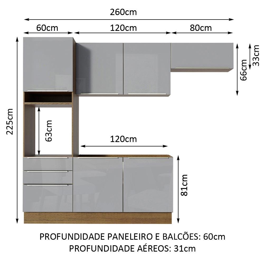 Cozinha Completa Madesa Lux com Armário e Balcão 6 Portas 3 Gavetas - Rustic/Cinza