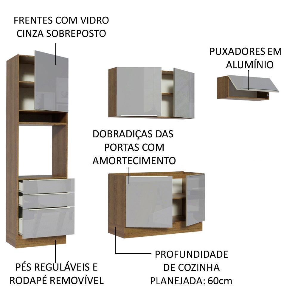 Cozinha Completa Madesa Lux com Armário e Balcão 6 Portas 3 Gavetas - Rustic/Cinza