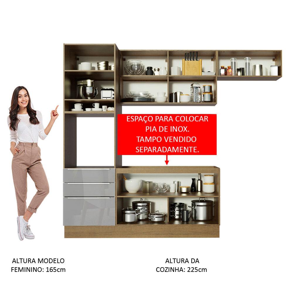Cozinha Completa Madesa Lux com Armário e Balcão 6 Portas 3 Gavetas - Rustic/Cinza