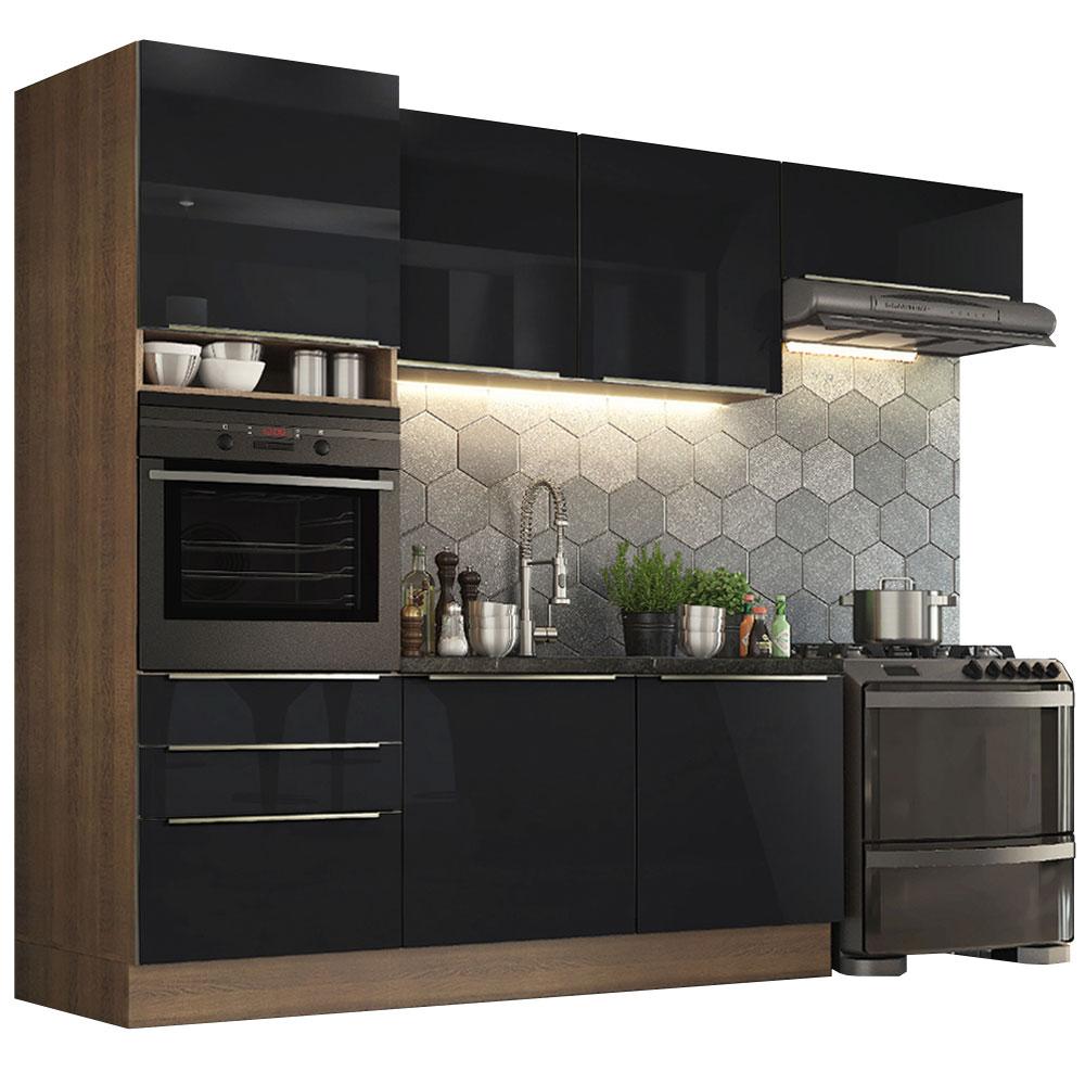 Cozinha Completa Madesa Lux com Armário e Balcão 6 Portas 3 Gavetas - Rustic/Preto