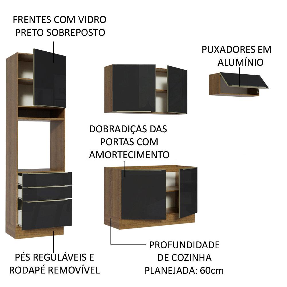 Cozinha Completa Madesa Lux com Armário e Balcão 6 Portas 3 Gavetas - Rustic/Preto