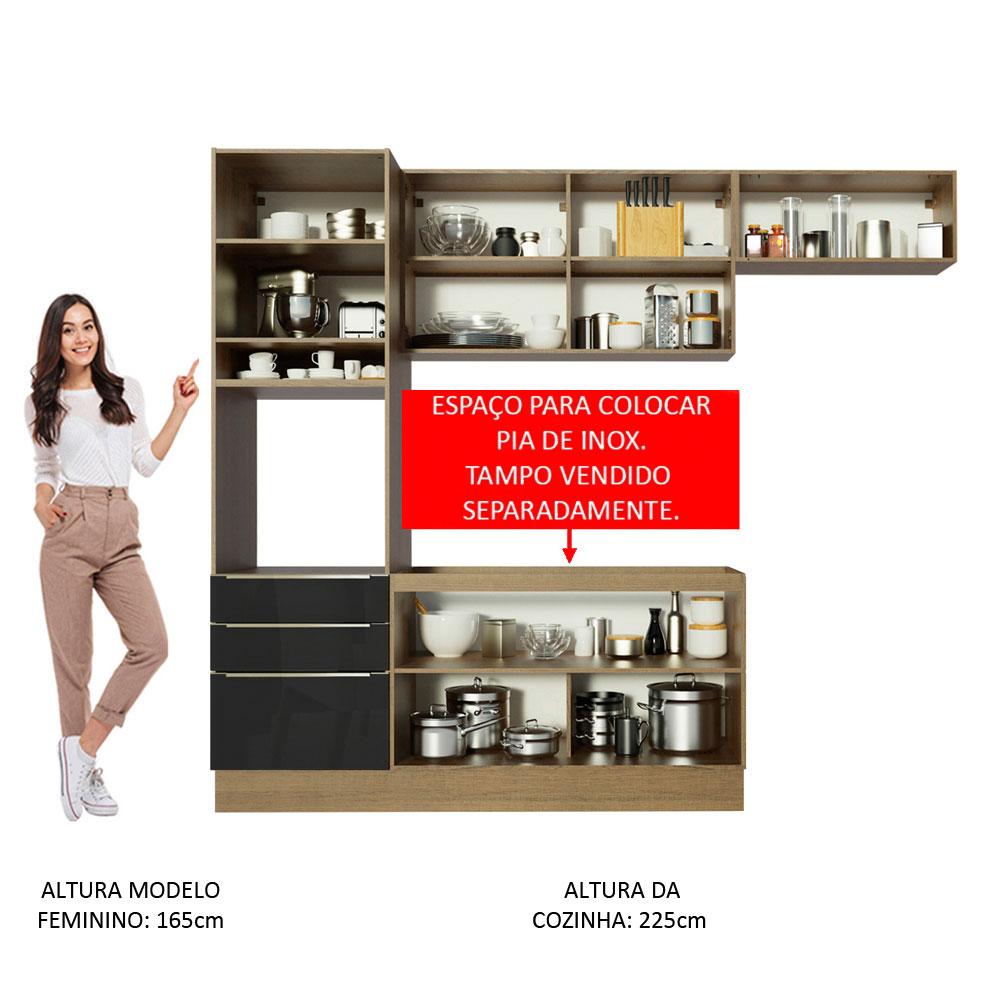 Cozinha Completa Madesa Lux com Armário e Balcão 6 Portas 3 Gavetas - Rustic/Preto