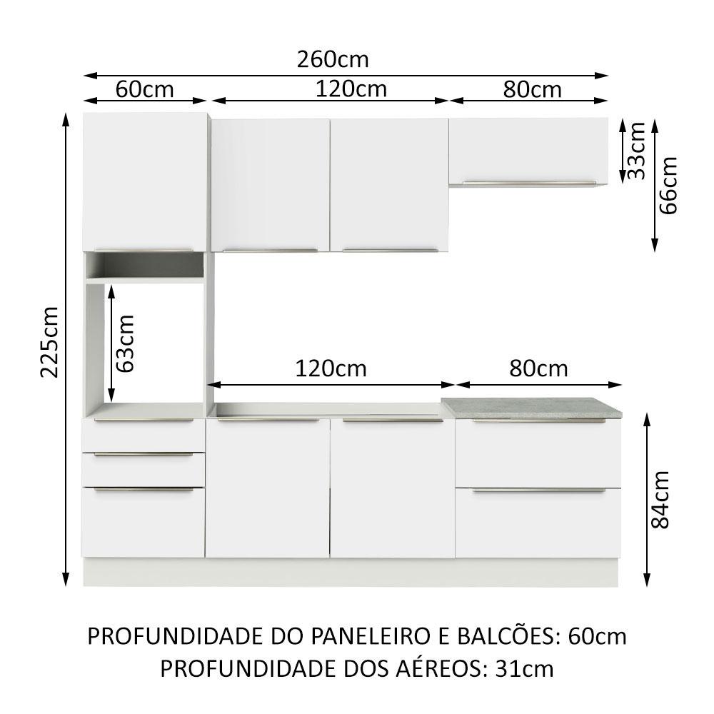 Cozinha Completa Madesa Lux com Armário e Balcão 6 Portas 5 Gavetas - Branco/Branco Veludo