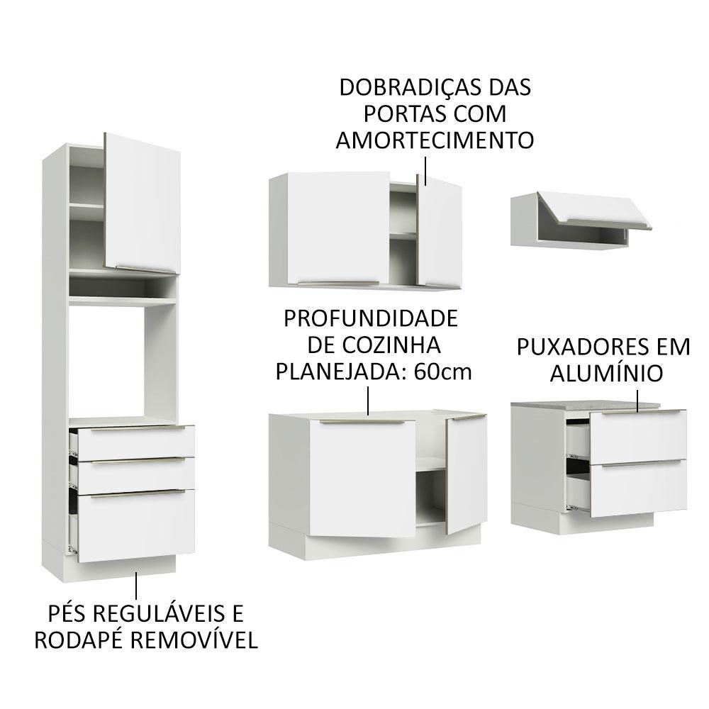 Cozinha Completa Madesa Lux com Armário e Balcão 6 Portas 5 Gavetas - Branco/Branco Veludo