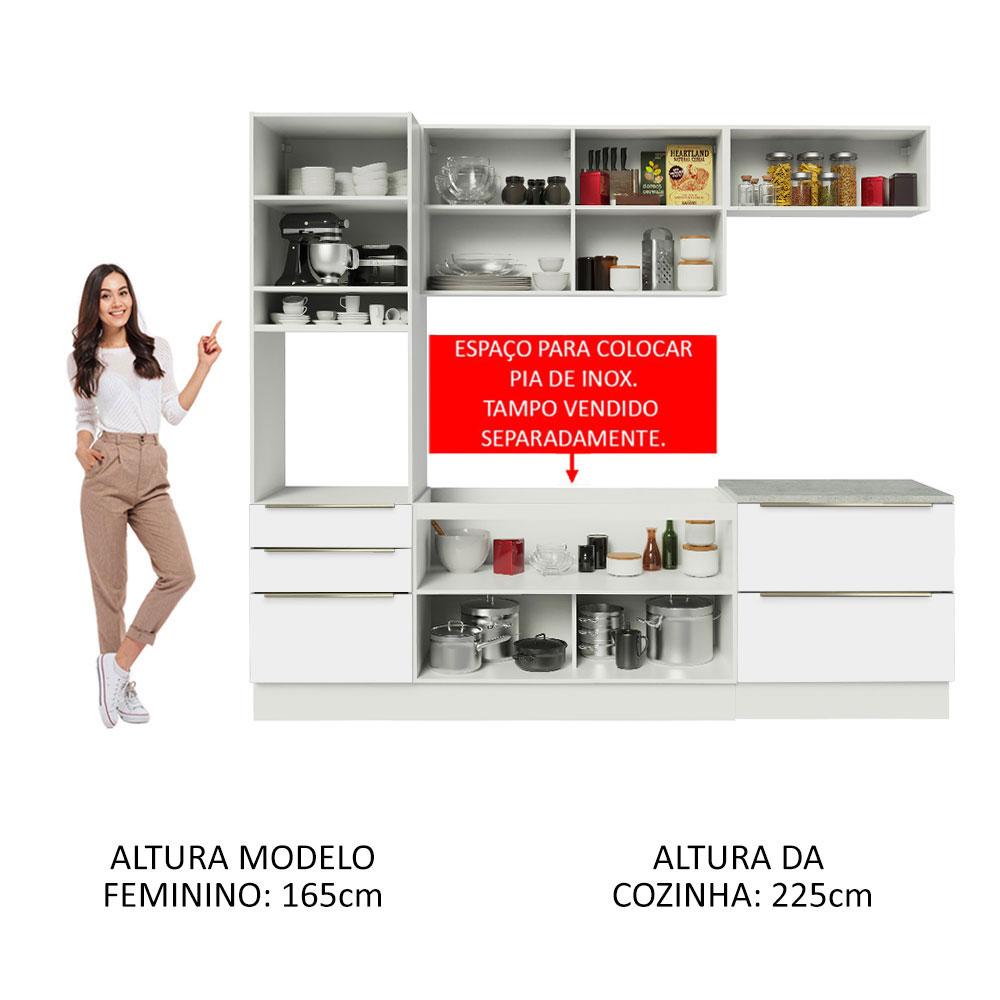 Cozinha Completa Madesa Lux com Armário e Balcão 6 Portas 5 Gavetas - Branco/Branco Veludo
