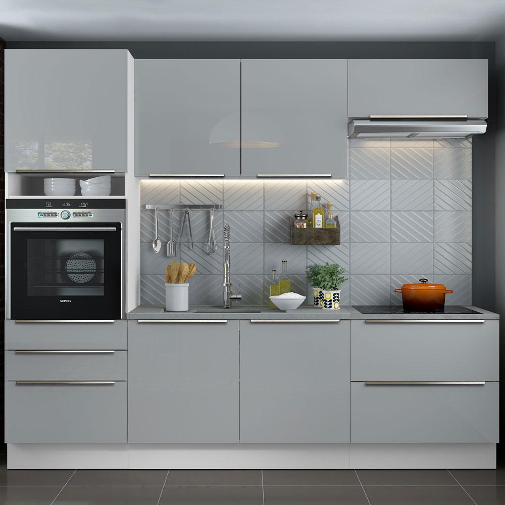 Cozinha Completa Madesa Lux com Armário e Balcão 6 Portas 5 Gavetas - Branco/Cinza