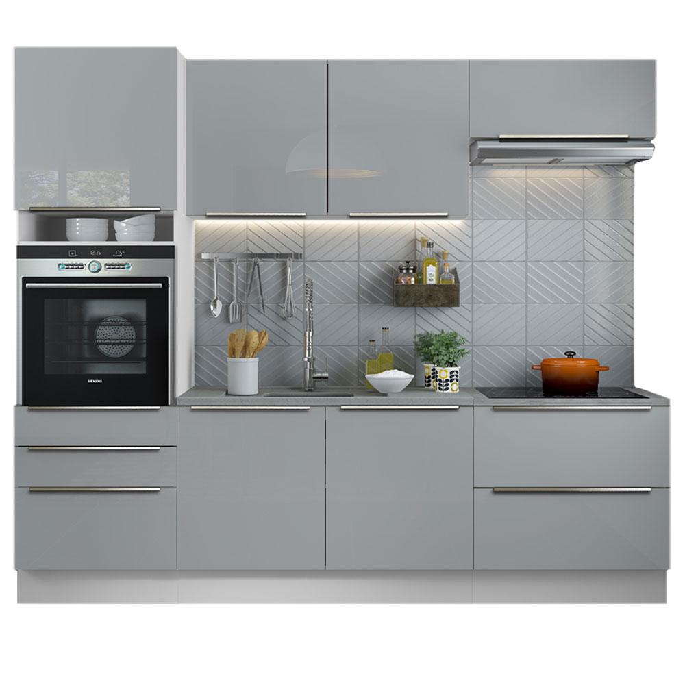 Cozinha Completa Madesa Lux com Armário e Balcão 6 Portas 5 Gavetas - Branco/Cinza