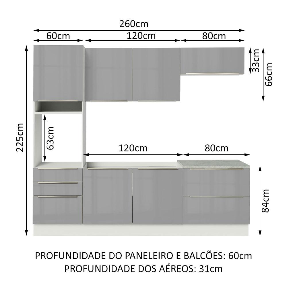Cozinha Completa Madesa Lux com Armário e Balcão 6 Portas 5 Gavetas - Branco/Cinza