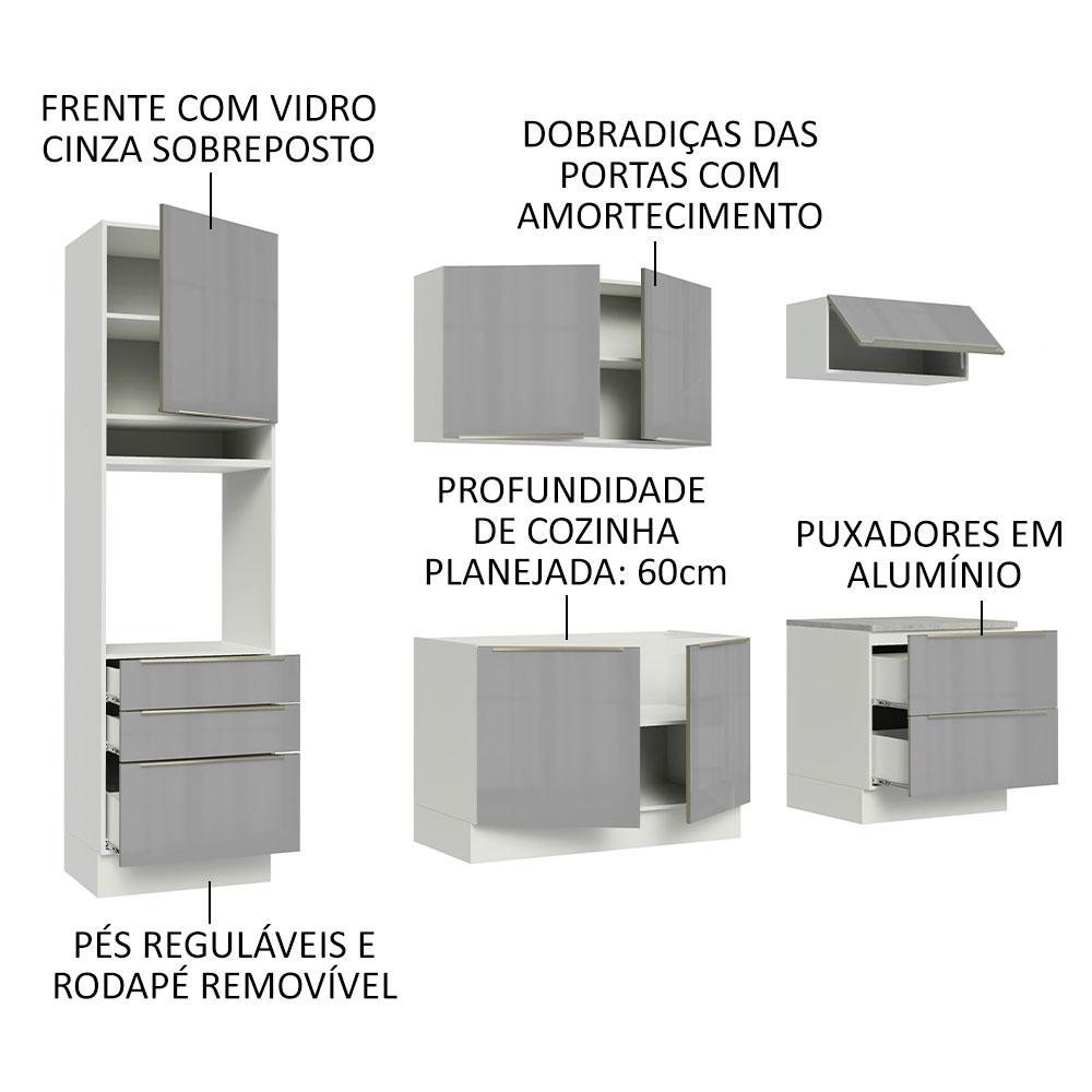 Cozinha Completa Madesa Lux com Armário e Balcão 6 Portas 5 Gavetas - Branco/Cinza
