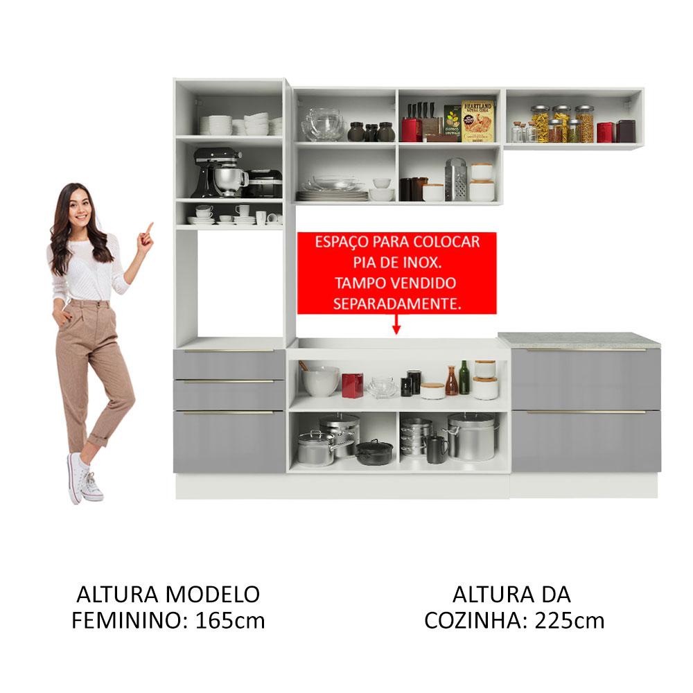 Cozinha Completa Madesa Lux com Armário e Balcão 6 Portas 5 Gavetas - Branco/Cinza