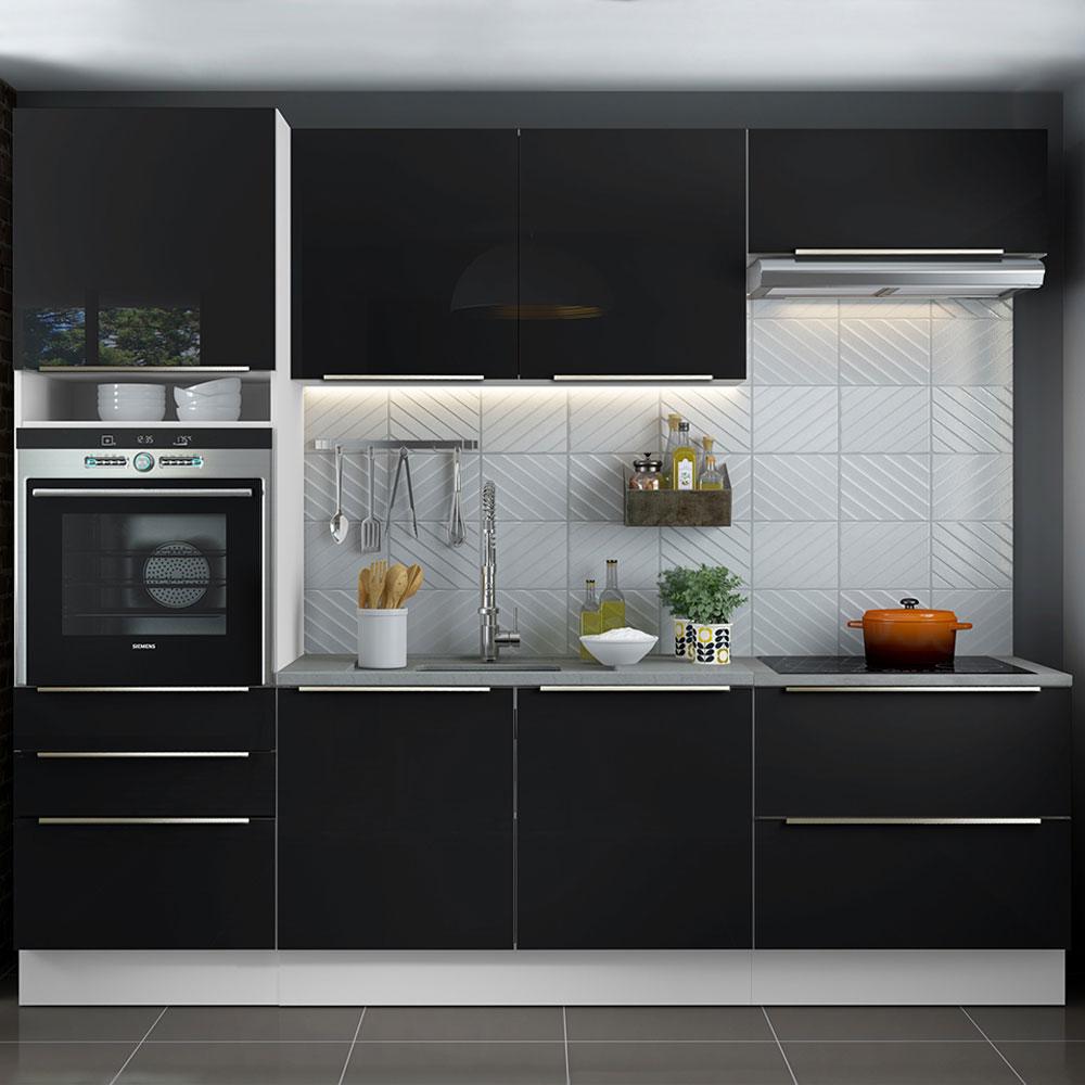 Cozinha Completa Madesa Lux com Armário e Balcão 6 Portas 5 Gavetas - Branco/Preto