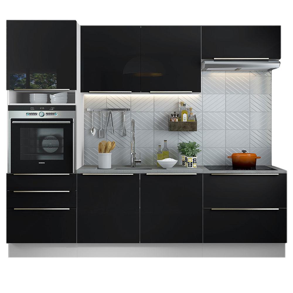Cozinha Completa Madesa Lux com Armário e Balcão 6 Portas 5 Gavetas - Branco/Preto