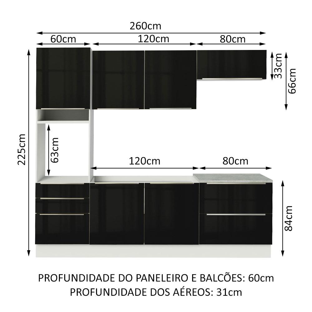 Cozinha Completa Madesa Lux com Armário e Balcão 6 Portas 5 Gavetas - Branco/Preto
