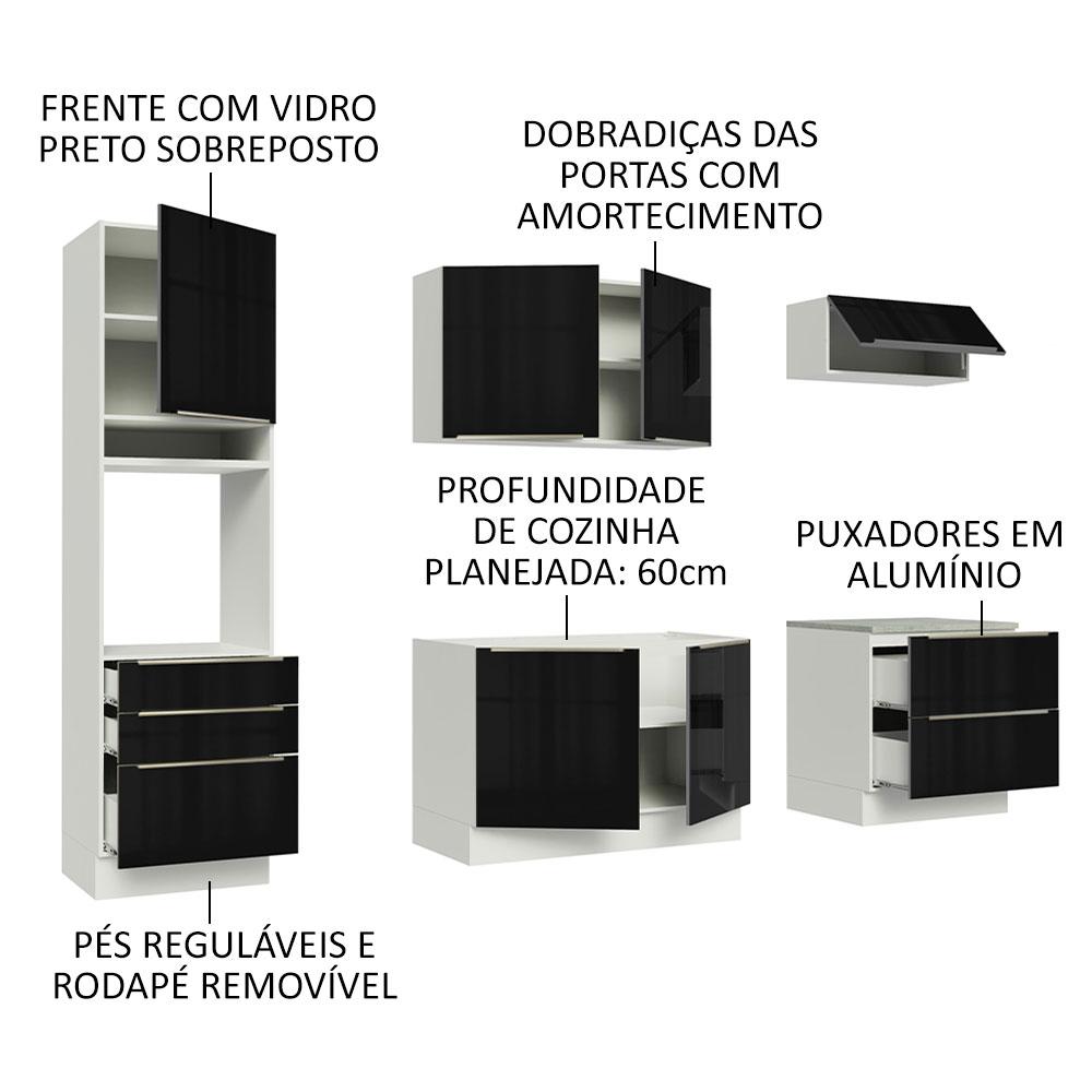 Cozinha Completa Madesa Lux com Armário e Balcão 6 Portas 5 Gavetas - Branco/Preto