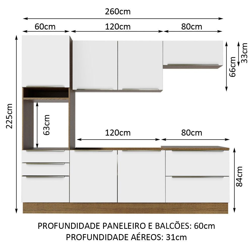 Cozinha Completa Madesa Lux com Armário e Balcão 6 Portas 5 Gavetas - Rustic/Branco Veludo