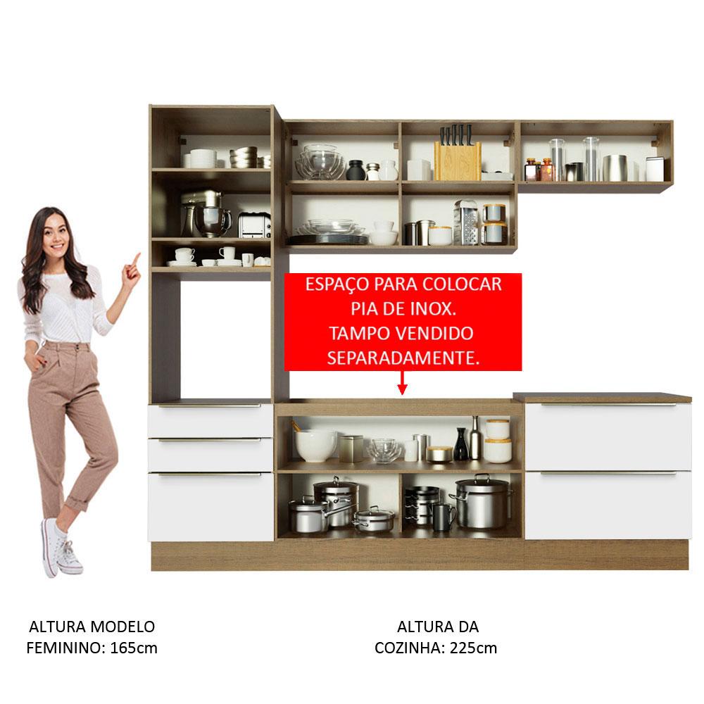 Cozinha Completa Madesa Lux com Armário e Balcão 6 Portas 5 Gavetas - Rustic/Branco Veludo