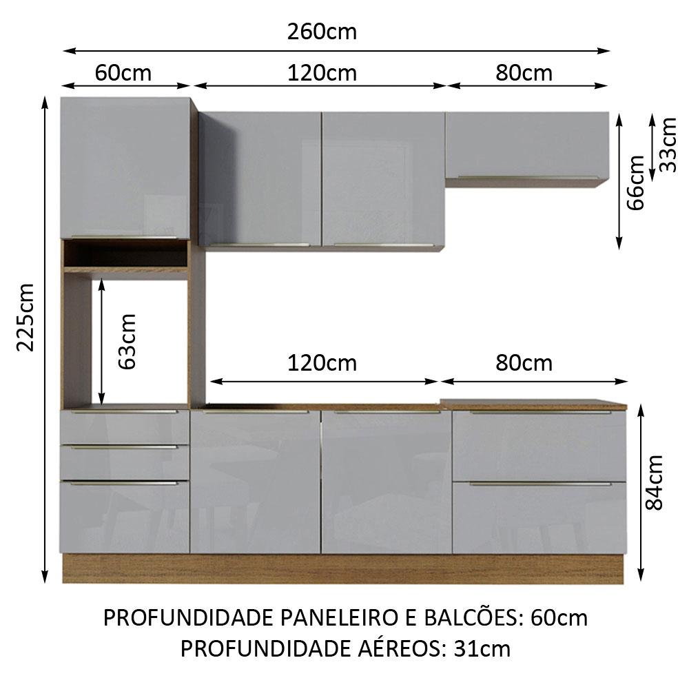 Cozinha Completa Madesa Lux com Armário e Balcão 6 Portas 5 Gavetas - Rustic/Cinza