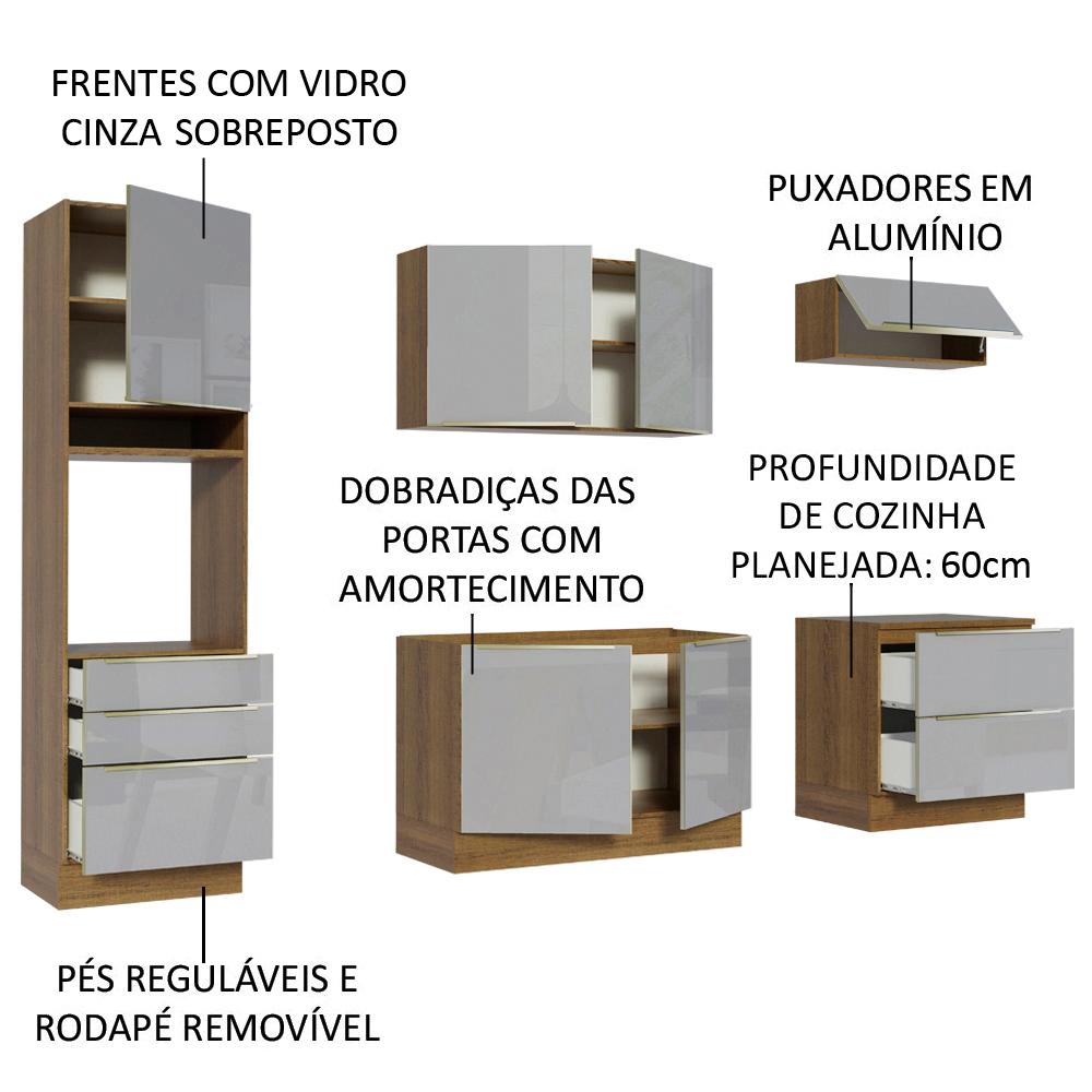 Cozinha Completa Madesa Lux com Armário e Balcão 6 Portas 5 Gavetas - Rustic/Cinza