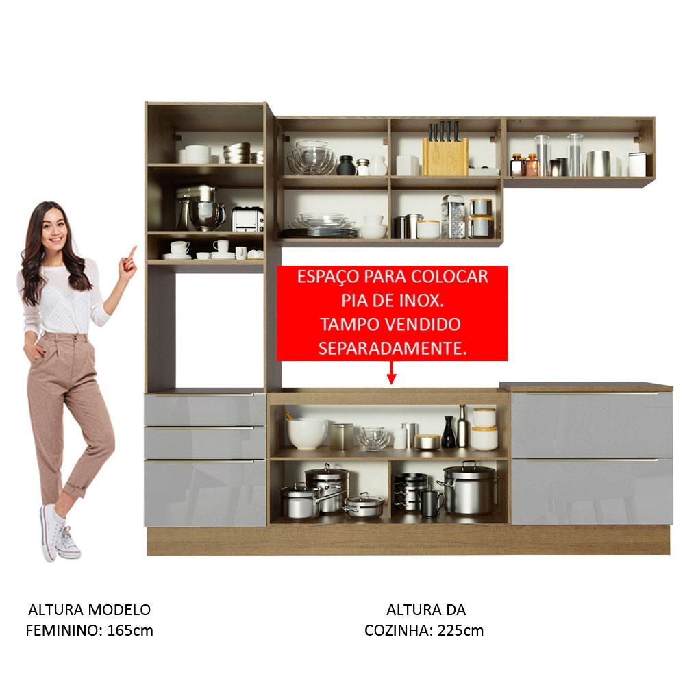 Cozinha Completa Madesa Lux com Armário e Balcão 6 Portas 5 Gavetas - Rustic/Cinza