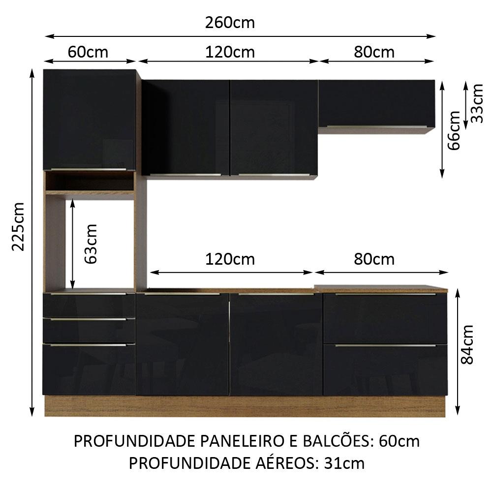 Cozinha Completa Madesa Lux com Armário e Balcão 6 Portas 5 Gavetas - Rustic/Preto
