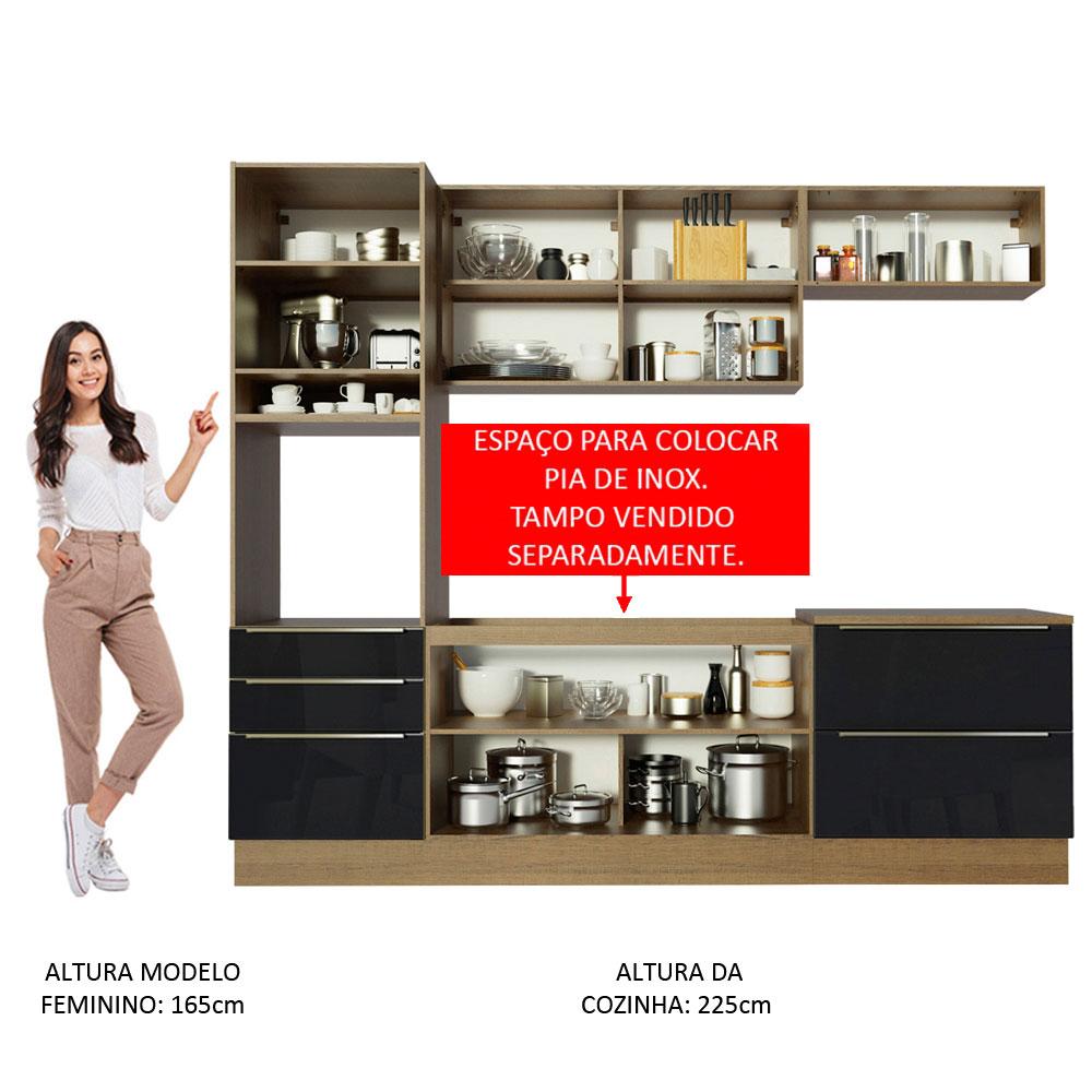 Cozinha Completa Madesa Lux com Armário e Balcão 6 Portas 5 Gavetas - Rustic/Preto