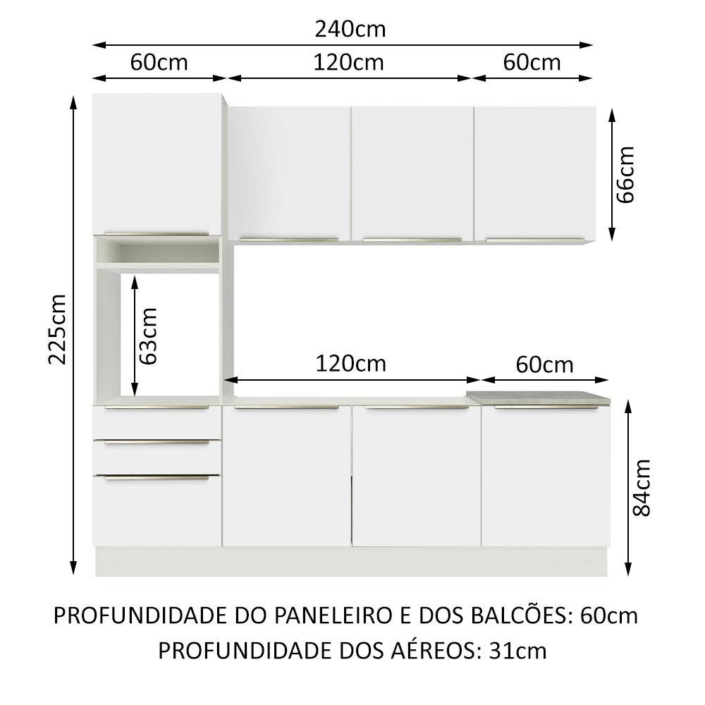 Cozinha Completa Madesa Lux com Armário e Balcão 7 Portas 3 Gavetas - Branco/Branco Veludo