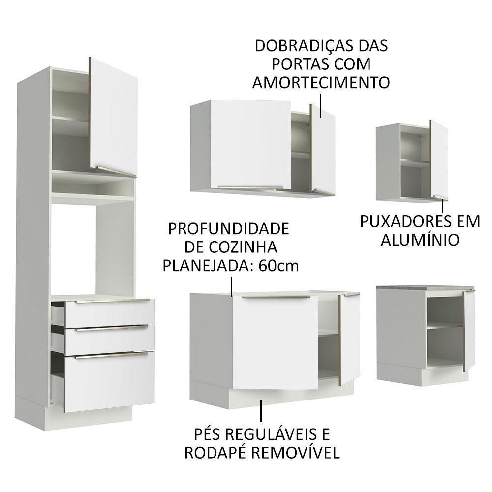 Cozinha Completa Madesa Lux com Armário e Balcão 7 Portas 3 Gavetas - Branco/Branco Veludo