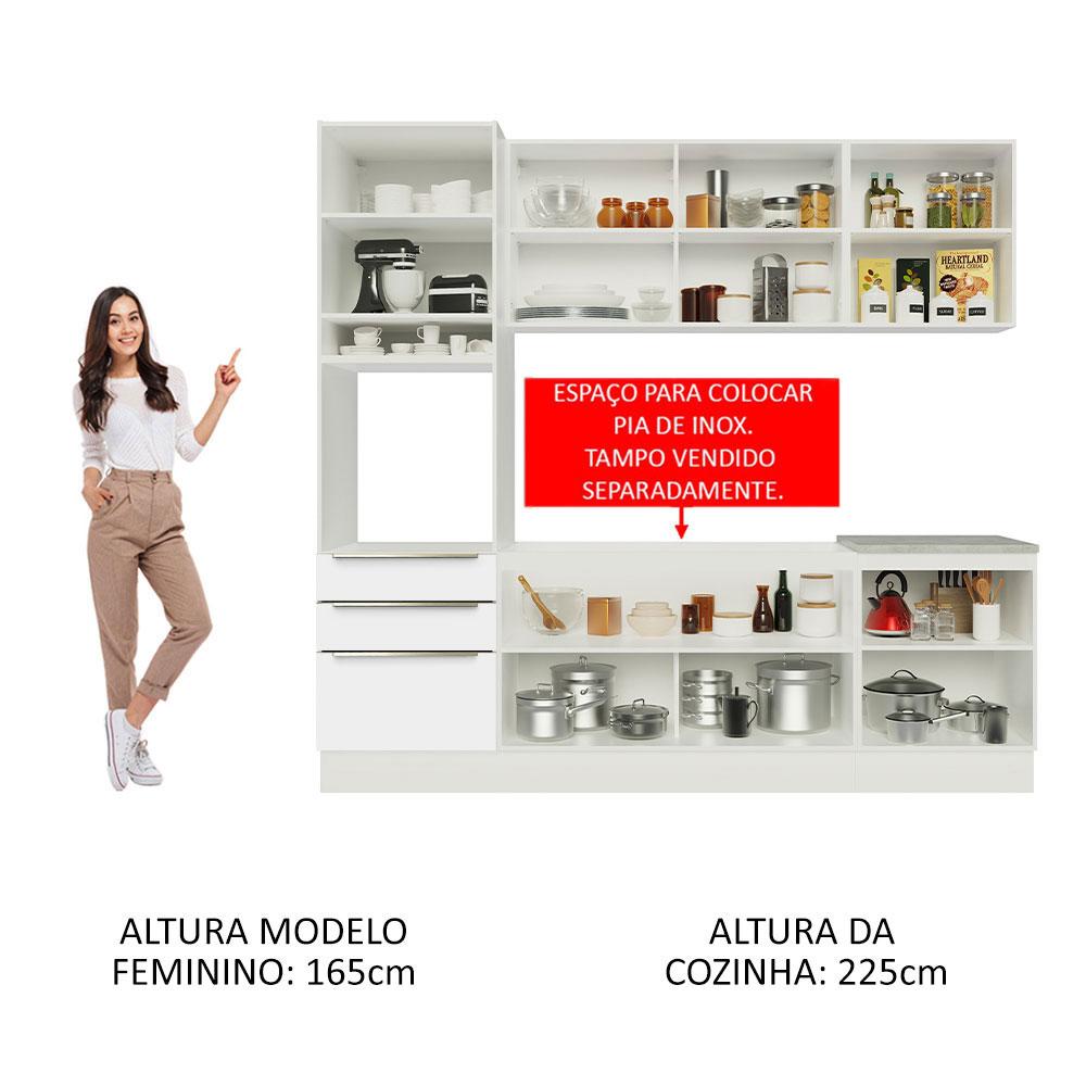 Cozinha Completa Madesa Lux com Armário e Balcão 7 Portas 3 Gavetas - Branco/Branco Veludo