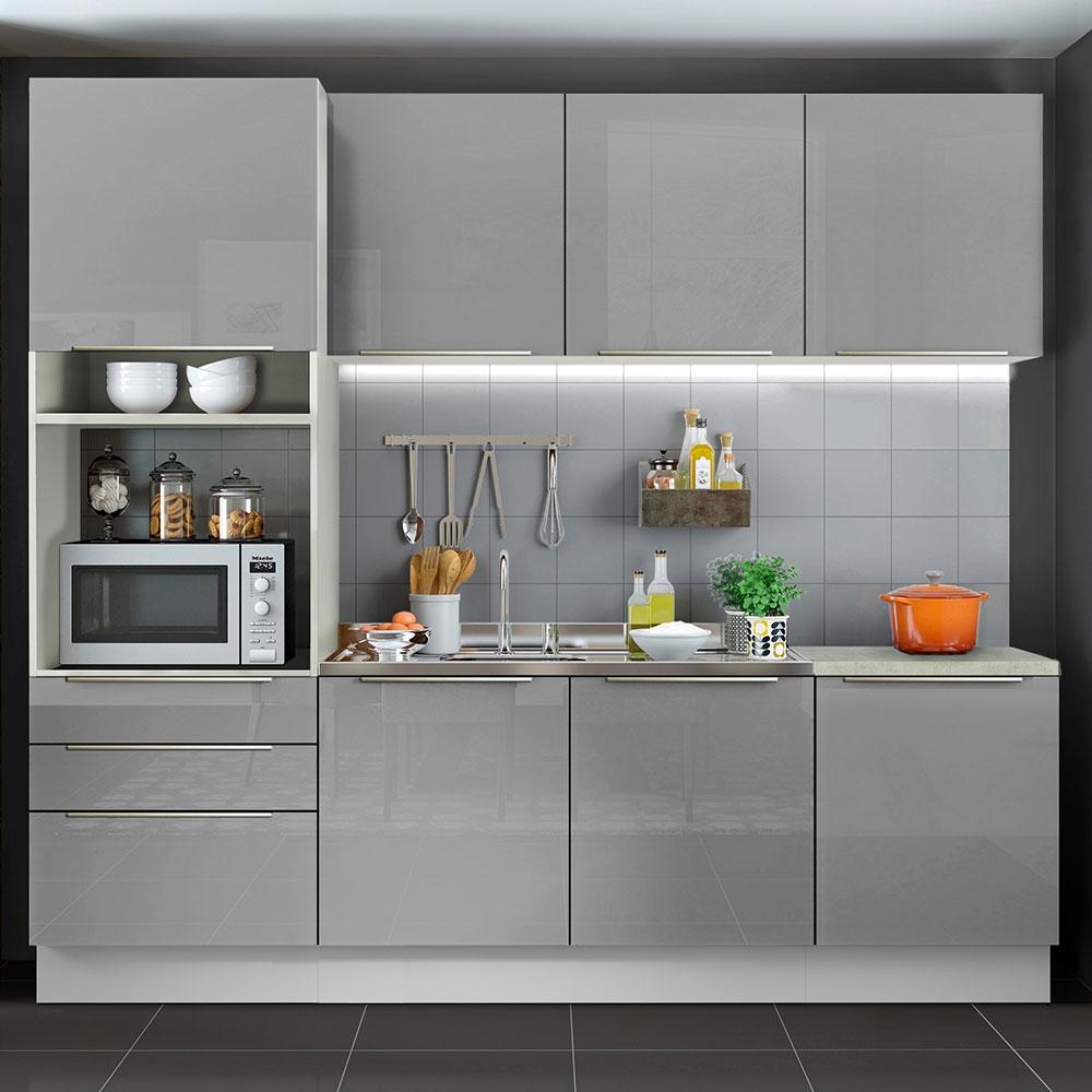 Cozinha Completa Madesa Lux com Armário e Balcão 7 Portas 3 Gavetas - Branco/Cinza