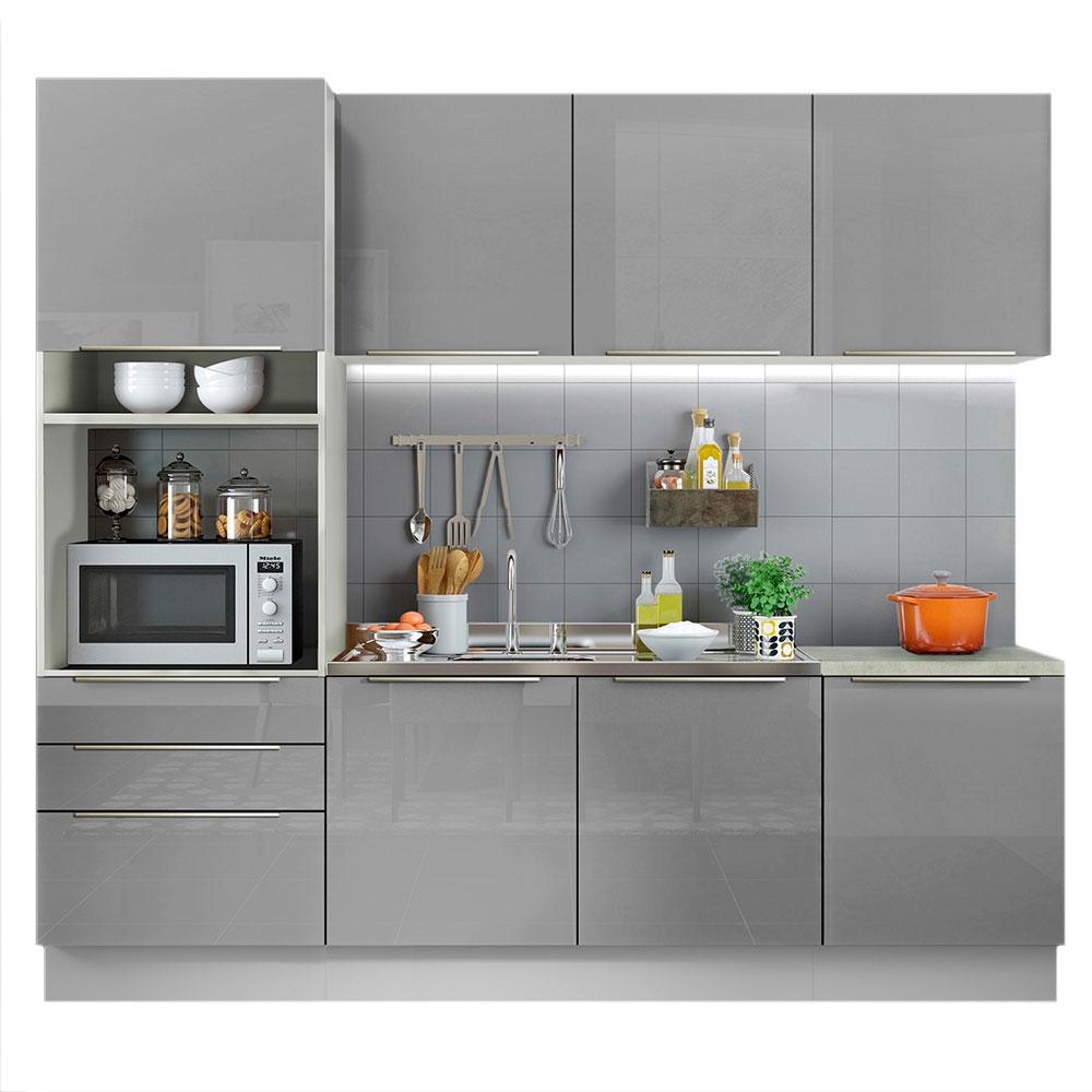 Cozinha Completa Madesa Lux com Armário e Balcão 7 Portas 3 Gavetas - Branco/Cinza