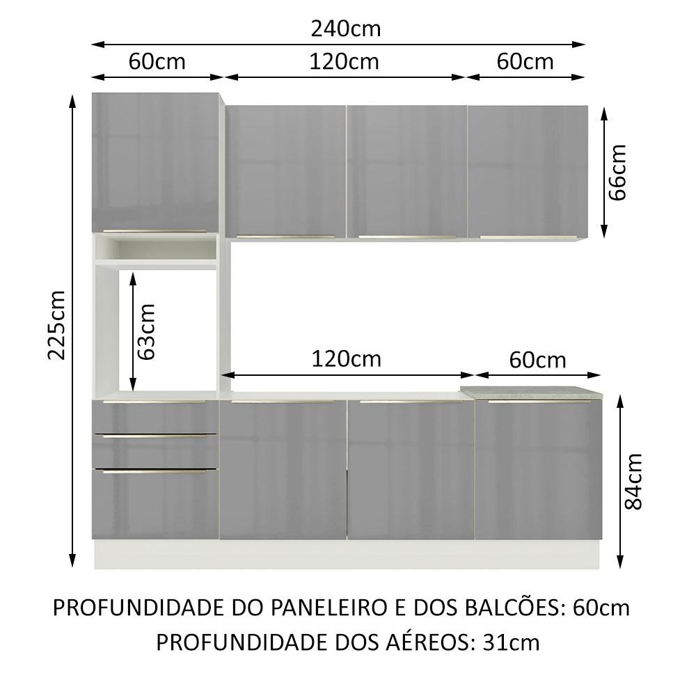 Cozinha Completa Madesa Lux com Armário e Balcão 7 Portas 3 Gavetas - Branco/Cinza