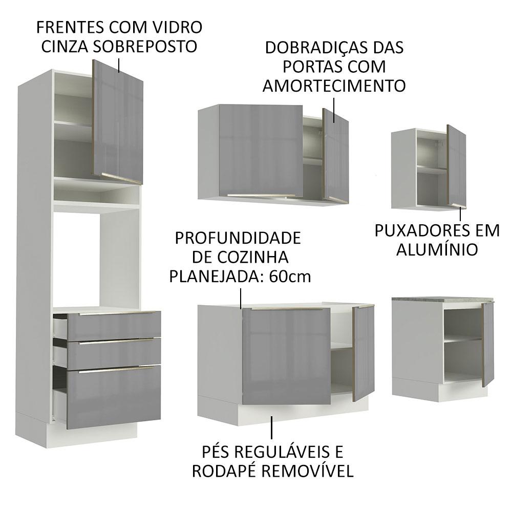 Cozinha Completa Madesa Lux com Armário e Balcão 7 Portas 3 Gavetas - Branco/Cinza