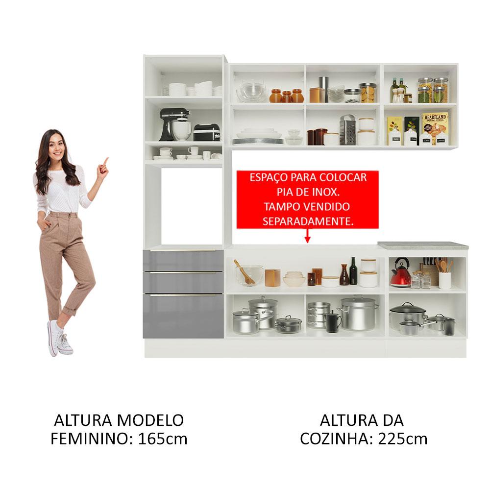 Cozinha Completa Madesa Lux com Armário e Balcão 7 Portas 3 Gavetas - Branco/Cinza