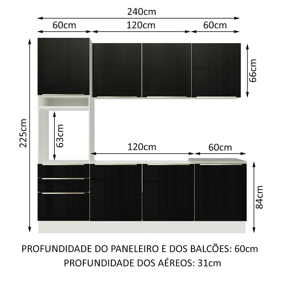 Cozinha Completa Madesa Lux com Armário e Balcão 7 Portas 3 Gavetas - Branco/Preto