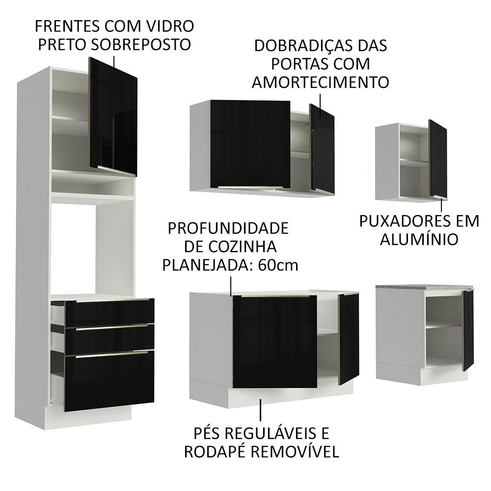 Cozinha Completa Madesa Lux com Armário e Balcão 7 Portas 3 Gavetas - Branco/Preto