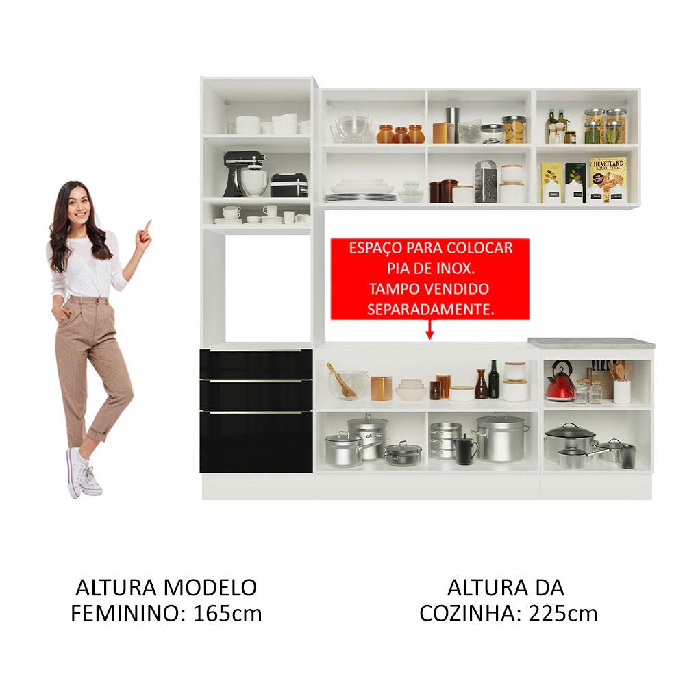 Cozinha Completa Madesa Lux com Armário e Balcão 7 Portas 3 Gavetas - Branco/Preto