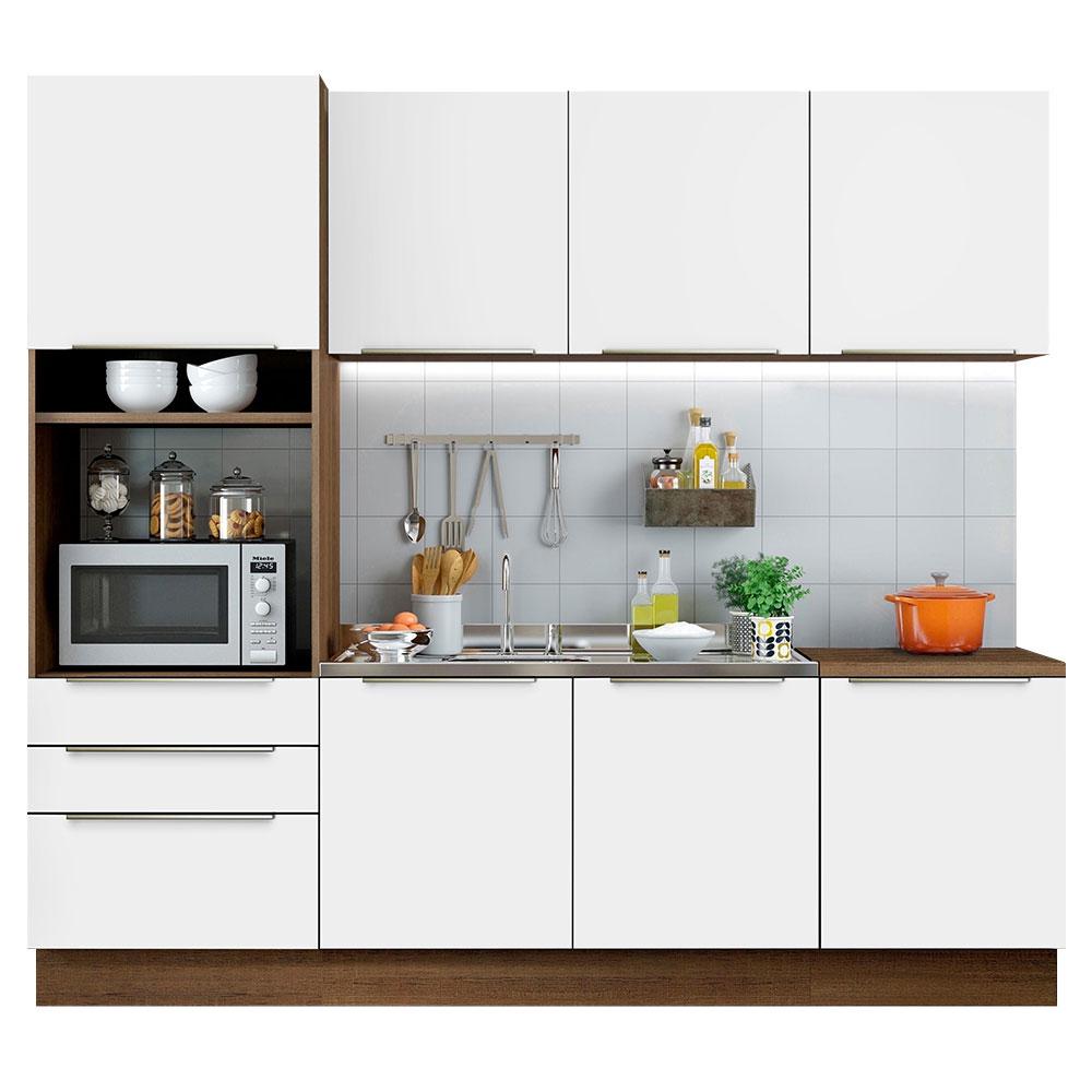 Cozinha Completa Madesa Lux com Armário e Balcão 7 Portas 3 Gavetas - Rustic/Branco Veludo