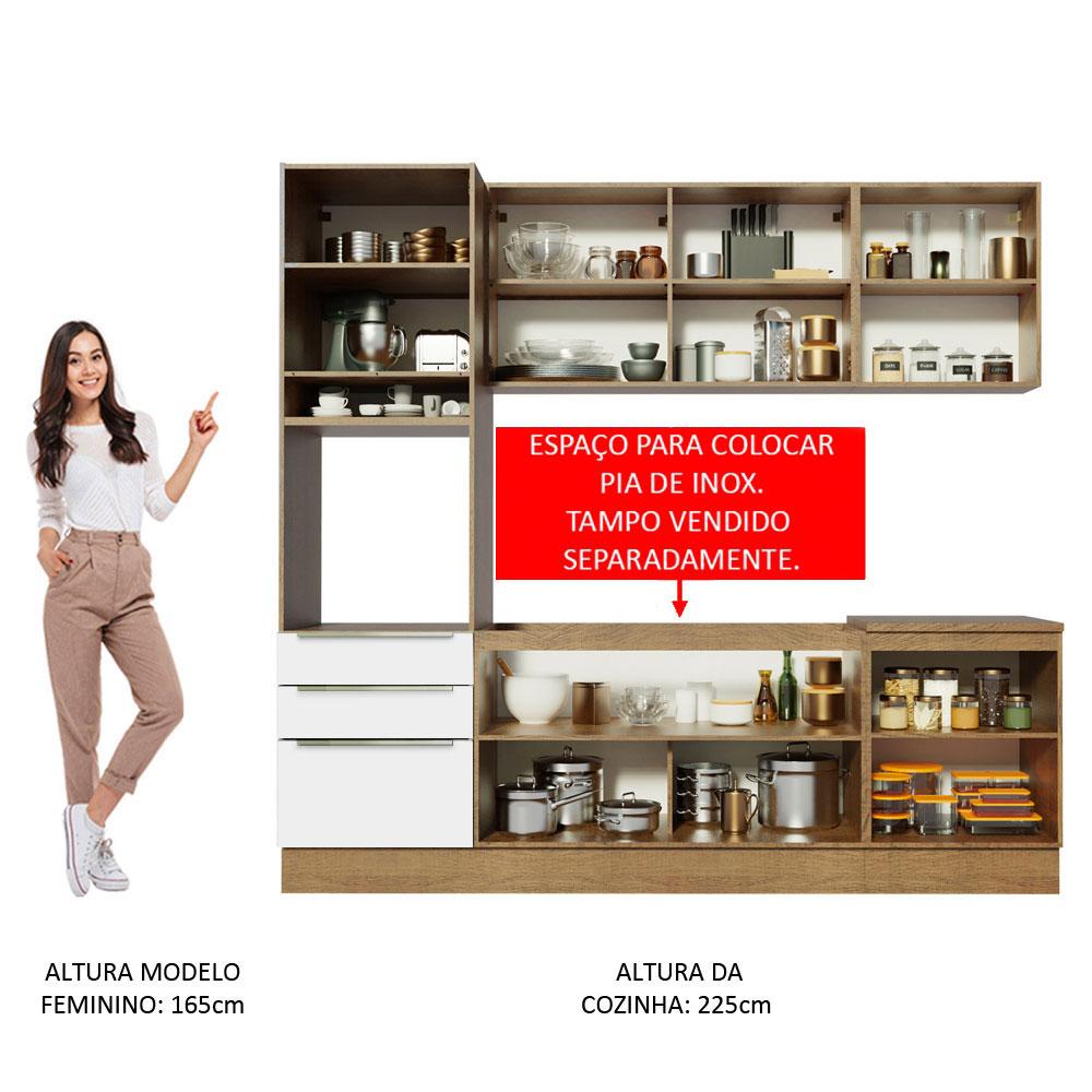 Cozinha Completa Madesa Lux com Armário e Balcão 7 Portas 3 Gavetas - Rustic/Branco Veludo