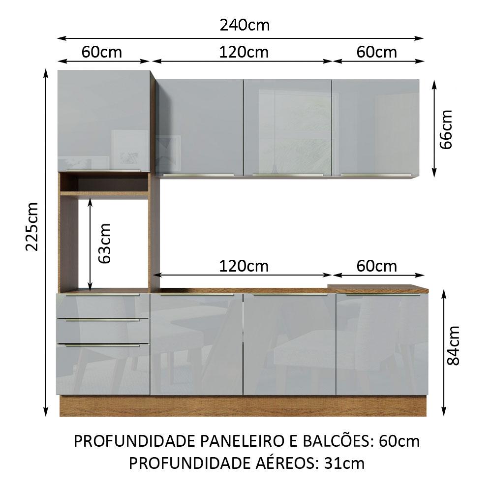 Cozinha Completa Madesa Lux com Armário e Balcão 7 Portas 3 Gavetas - Rustic/Cinza